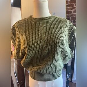 Olive Green Cropped Sleeveless Sweater - Sz Small